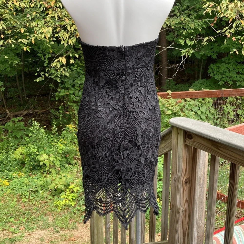 Black lace on black cocktail/formal strapless dress with flapper hem size M - Picture 5 of 6